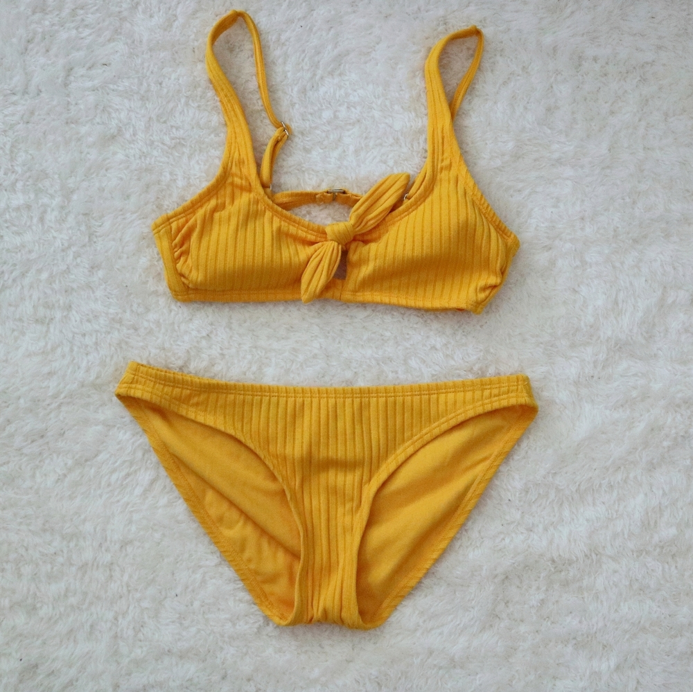 Yellow Ribbed Bikini Set